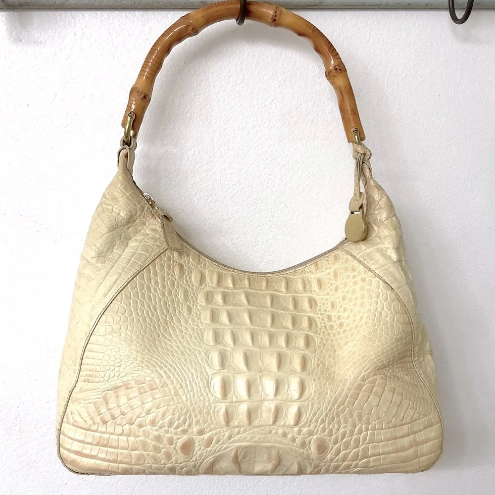 Brahmin Vintage Crocodile Leather Shoulder Bag Cream